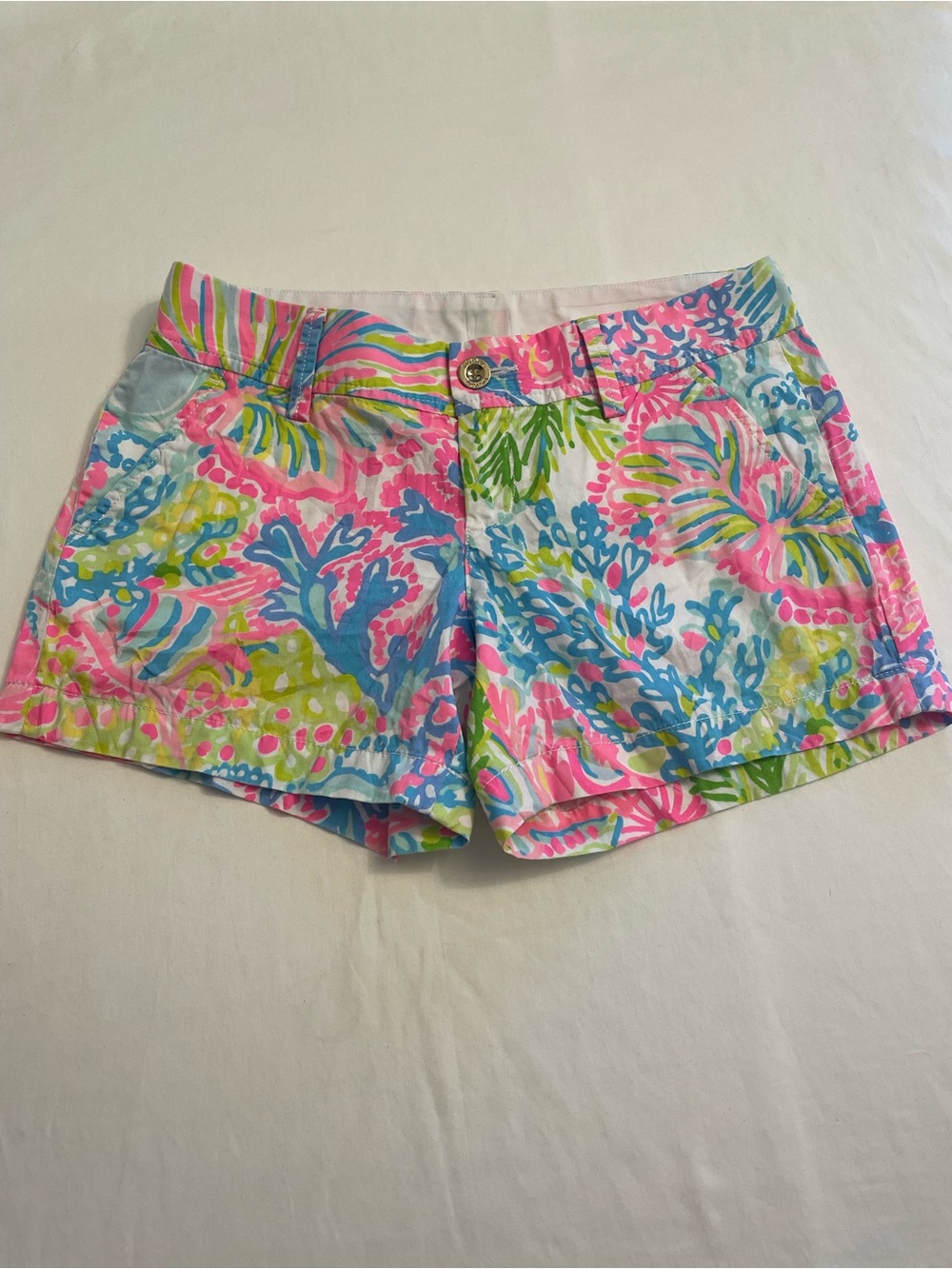 Lilly Pulitzer The Callahan Shorts Lovers Coral Multicolor Reef Chino Size 4